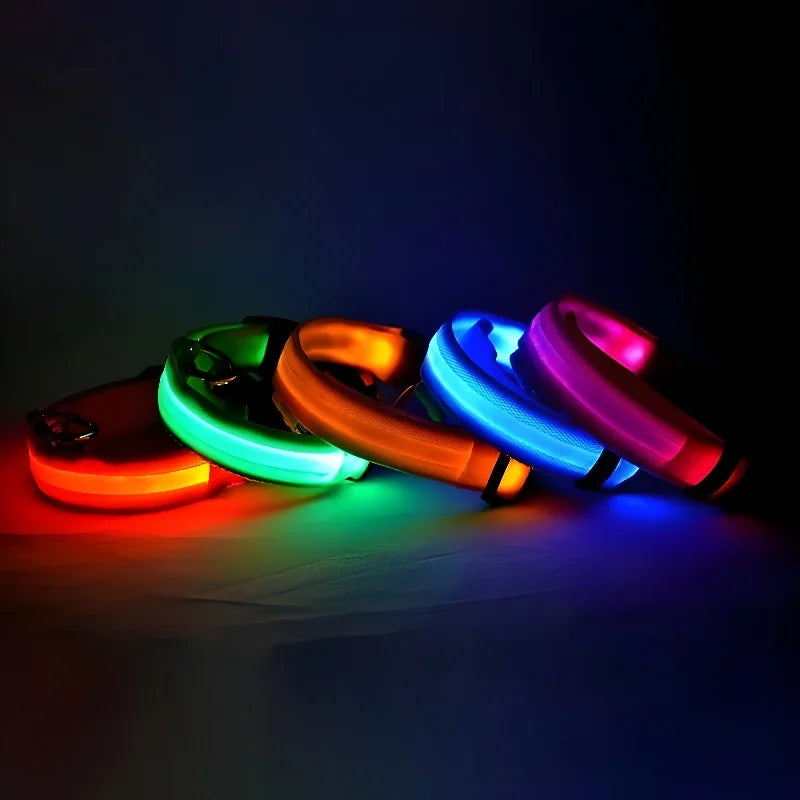 LED Dog Collar Nylon Glow In The Dark Safety